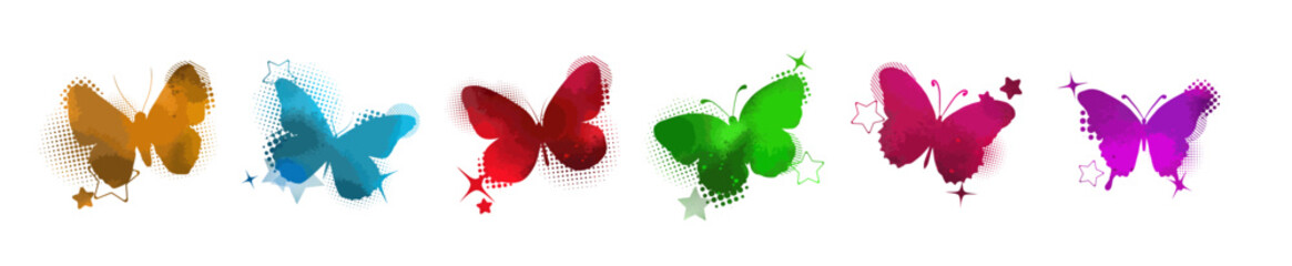 set of colorful watercolor butterflies. Vector illustration