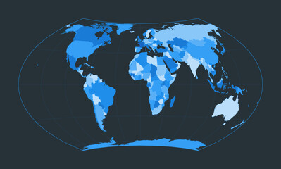 World Map. Wagner VII projection. Futuristic world illustration for your infographic. Nice blue colors palette. Powerful vector illustration.