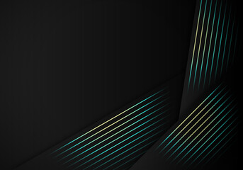 Abstract Stripes Blue yellow Lines Diagonal Overlap on Black Background with Copy Space for Text