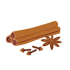 Cinnamon, clove  and anise isolated on white background. Set with spice vector illustration for Christmas holiday decoration, menu.