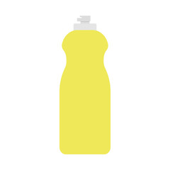 Plastic bottle of detergent clipart vector illustration. Yellow liquid detergent bottle for dish washing flat style vector design. Dish soap sign web icon, logo clipart. Domestic and household concept