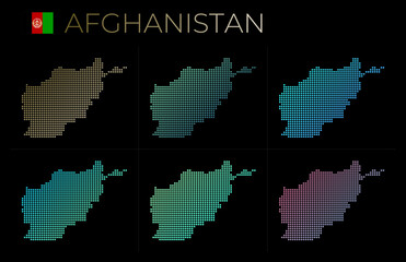Afghanistan dotted map set. Map of Afghanistan in dotted style. Borders of the country filled with beautiful smooth gradient circles. Appealing vector illustration.