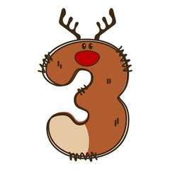 Christmas number 3, Christmas Raindeer Numbers Three, Cute Xmas Numbers