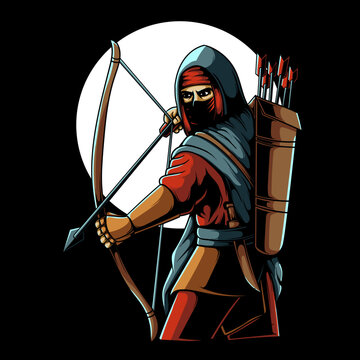 Arabian Muslim Warrior Holding Arrow Vector Illustration