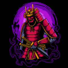 Japanese samurai holding katana artwork vector illustration