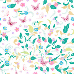 fashion seamless texture with butterflies and floral pattern