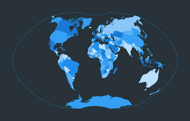 World Map. Ginzburg IV projection. Futuristic world illustration for your infographic. Nice blue colors palette. Neat vector illustration.