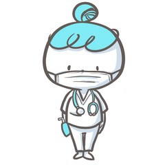 マスクをした立ち姿の看護師　白衣バージョン