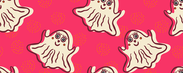 Friendly flying Halloween ghosts pink white kids
