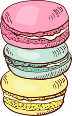 Colorful macarons. Almond french tasty pastry doodle
