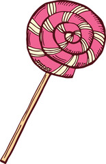 Spiral hard candy stick. Striped lollipop doodle