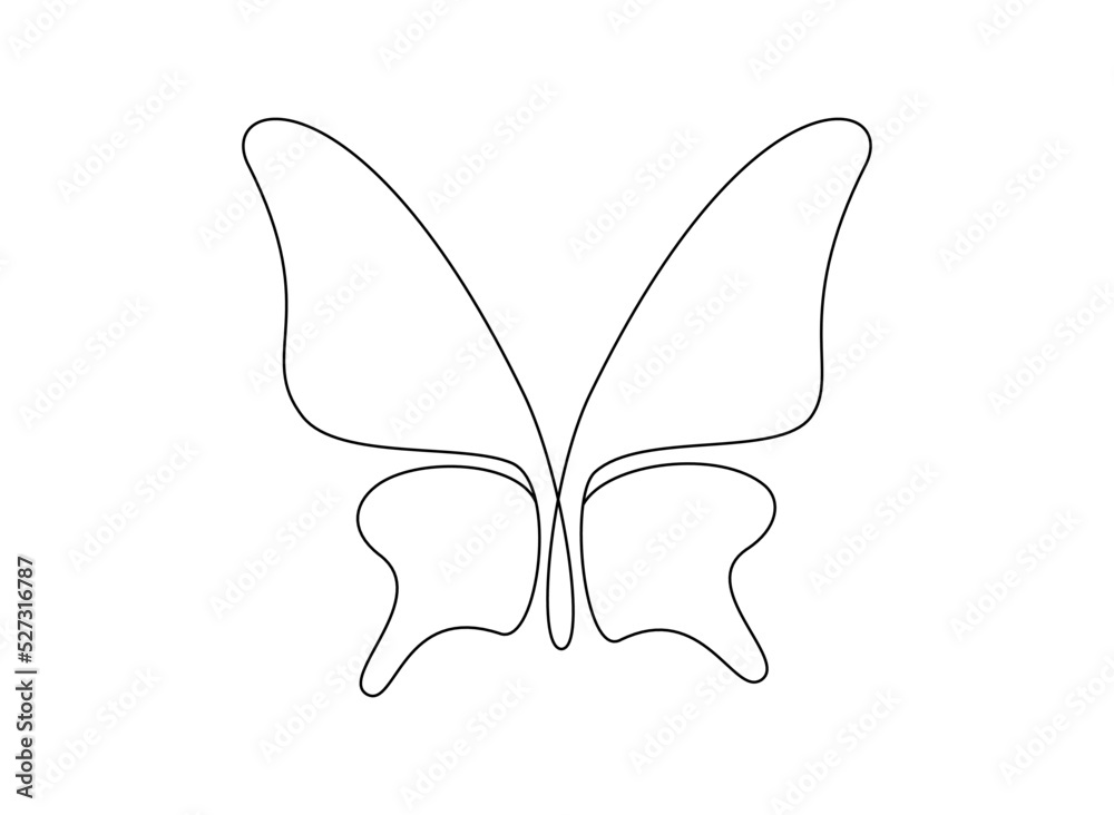 Poster butterfly in one continuous line drawing. beautiful flying moth for wellbeing beauty or spa salon lo