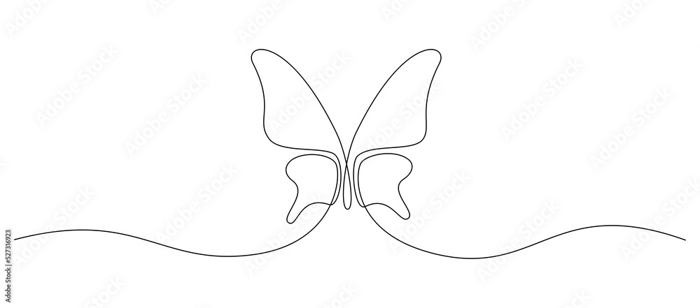 Poster one continuous line drawing of flying butterfly. beautiful moth for wellbeing beauty or spa salon lo