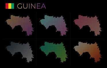 Fototapeta na wymiar Guinea dotted map set. Map of Guinea in dotted style. Borders of the country filled with beautiful smooth gradient circles. Charming vector illustration.