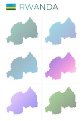 Fototapeta na wymiar Rwanda dotted map set. Map of Rwanda in dotted style. Borders of the country filled with beautiful smooth gradient circles. Amazing vector illustration.
