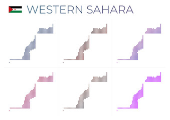 Western Sahara dotted map set. Map of Western Sahara in dotted style. Borders of the country filled with beautiful smooth gradient circles. Artistic vector illustration.