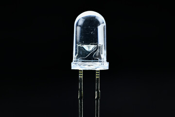 Close-up of light-emitting diode, LED,  against black background, technology