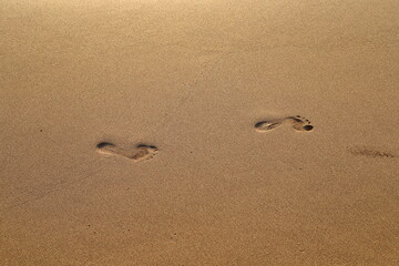 Footprints in the sand on the shores of the Mediterranean Sea.