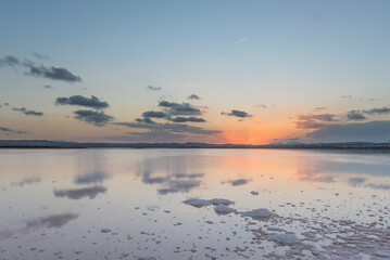 Sunset in the almost dry salt flat of Torrevieja