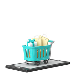 Shopping online. Shopping cart. 3D element.