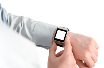 Man using smartwatch, blank white screen