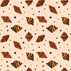 seamless pattern of croissants in a flat style on a beige background. For wrapping paper, wallpaper, screensavers, menus, packaging