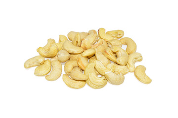 roasted cashew nuts isolated on white background.