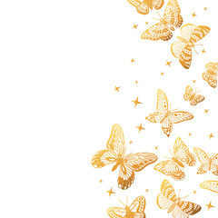 Image of Cartoon gold butterflies pattern, gorgeous butterfly background. Flying golden butterfly flock, gorgeous exotic moths flat vector background illustration. Butterflies backdrop printed on Printed Glass Basin Splashbacks