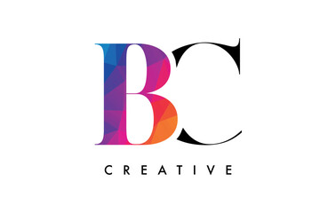 Fototapeta na wymiar BC Letter Design with Creative Cut and Colorful Rainbow Texture
