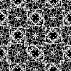 vector texture of a geometric pattern with a square mandala pattern . seamless pattern of black mandala line, stylized geometry of white lines on black for tile design