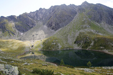 Fototapeta na wymiar Palfner lake in Gastein valley, the view from Graukogel, Austria