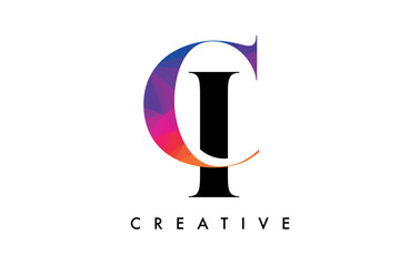 CI Letter Design with Creative Cut and Colorful Rainbow Texture