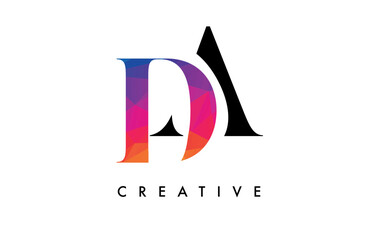 DA Letter Design with Creative Cut and Colorful Rainbow Texture