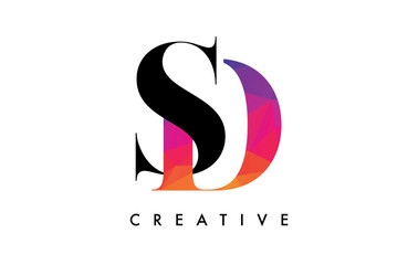 Naklejka premium SD Letter Design with Creative Cut and Colorful Rainbow Texture