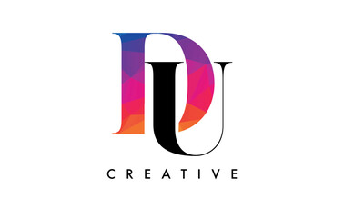 DU Letter Design with Creative Cut and Colorful Rainbow Texture