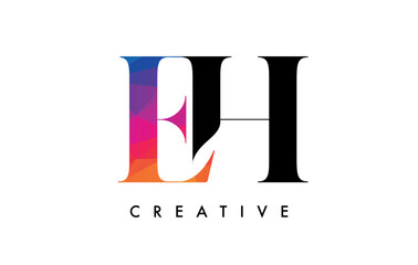 EH Letter Design with Creative Cut and Colorful Rainbow Texture