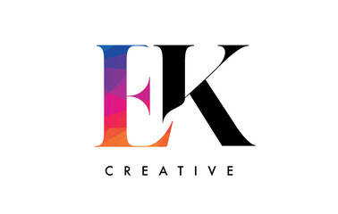 EK Letter Design with Creative Cut and Colorful Rainbow Texture