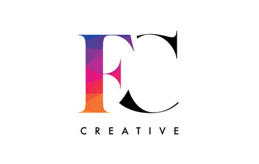 FC Letter Design with Creative Cut and Colorful Rainbow Texture