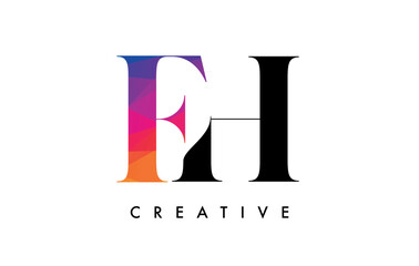 FH Letter Design with Creative Cut and Colorful Rainbow Texture