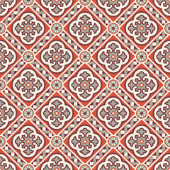 Hydraulic tile, vector seamless pattern. Mosaic ceramics, classical architecture. Geometric floor of churches, palaces and historic old buildings. Floral print, beautiful, easy to change colors.