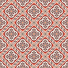 Hydraulic tile, vector seamless pattern. Mosaic ceramics, classical architecture. Geometric floor of churches, palaces and historic old buildings. Floral print, beautiful, easy to change colors.