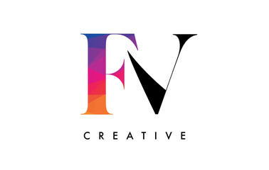 FV Letter Design with Creative Cut and Colorful Rainbow Texture