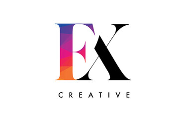 EX Letter Design with Creative Cut and Colorful Rainbow Texture