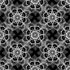 seamless geometric mandala pattern of frequently intersecting lines. textures intersecting with each other in a geometric pattern with a circular pattern. seamless pattern of a white mandala line, sty