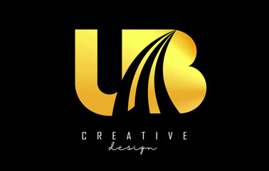 Creative golden letters UB u b logo with leading lines and road concept design. Letters with geometric design.