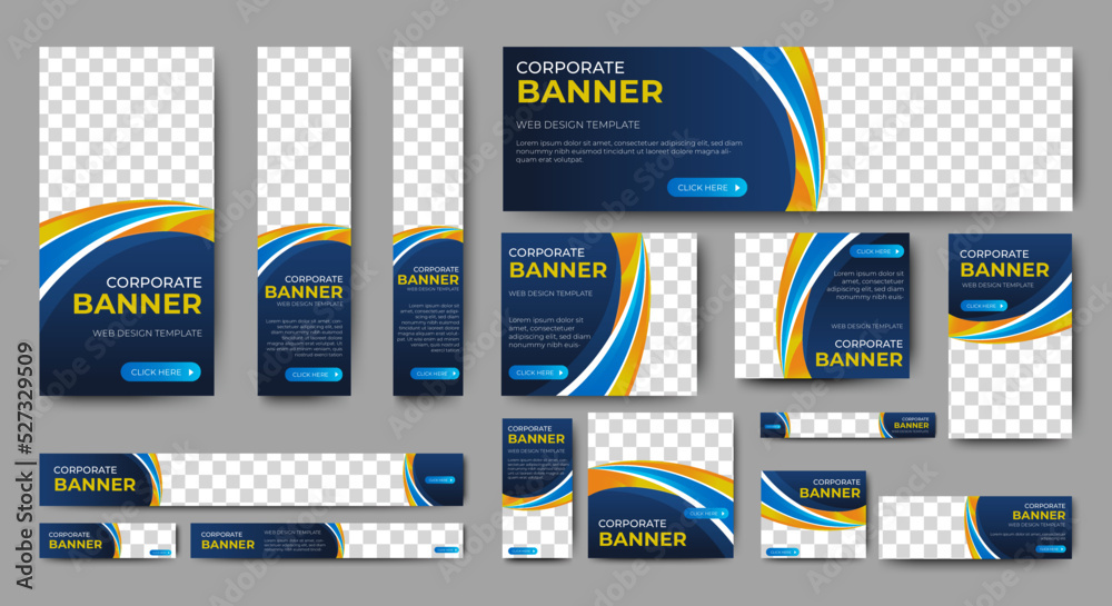Poster web banner template design set layout with photo and text space. gradient blue. business advertising