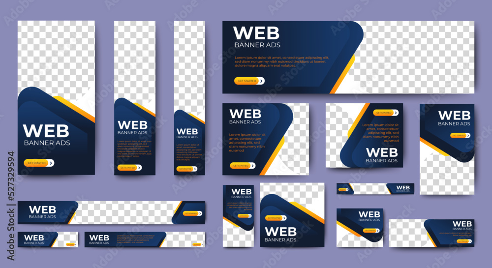 Sticker web banner template design set layout with photo and text space. gradient blue. business advertising