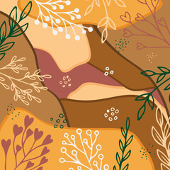 Stories template with abstract hand drawn organic shapes and botanical elements doodle freehan