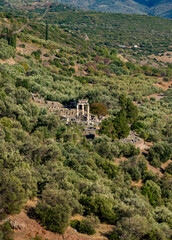 View towards the Tholos of Delphi, Temple of Athena Pronaia, Delphi, Phocis, Greece