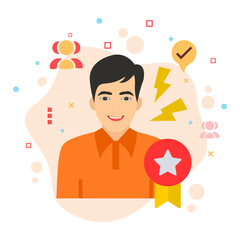 Talented Worker Stock illustration, Employee of Month and Year Concept, hrm symbol, strategic human resource planning sign, Rising Star Employee with Electric Charge Vector color Icon design,